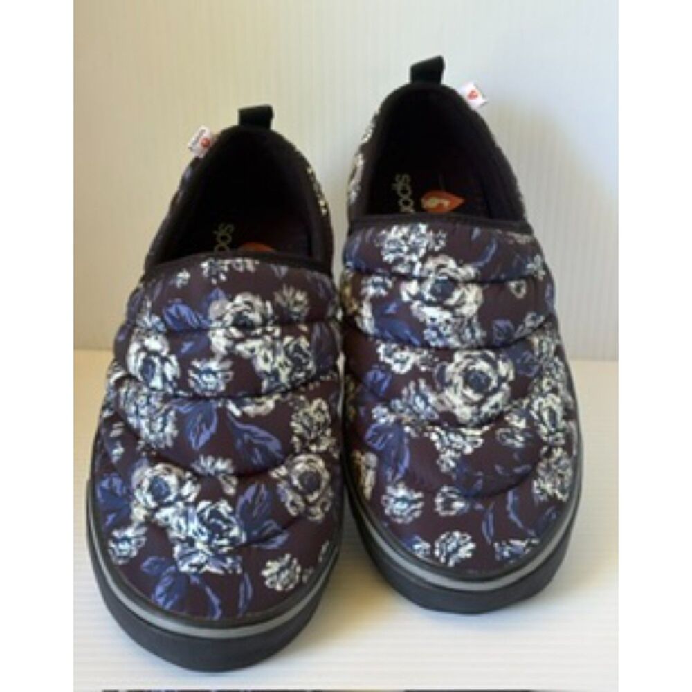 Sporto Puffer Slip On Floral Blue and Black Women's Size 8